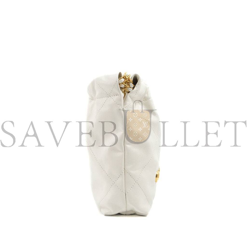 CHANEL MASTER WHITE CALFSKIN QUILTED MINI 22 BAG ANTIQUE GOLD HARDWARE AS3980 (20*19*6cm)